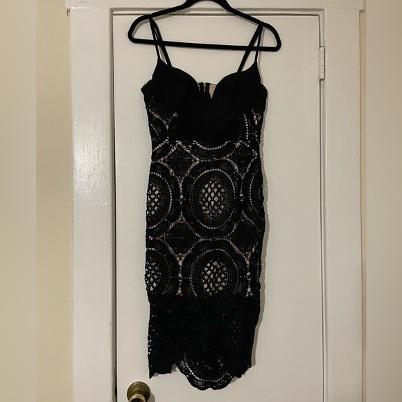 Lac Bleu Black Lace MIDI Dress Size Medium - Picture 9 of 14